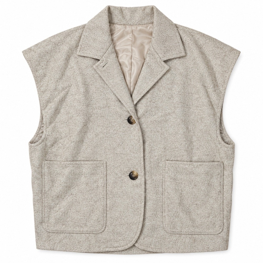 Evan-Picone Vintage Wool Mohair Blend Vest Oatmeal Beige Boxy Cinch Back Size 8
